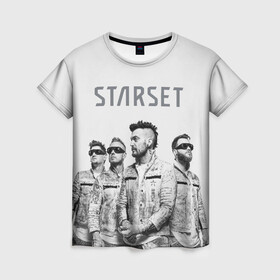 Женская футболка 3D с принтом Starset Band в Петрозаводске, 100% полиэфир ( синтетическое хлопкоподобное полотно) | прямой крой, круглый вырез горловины, длина до линии бедер | logo | rock | starset | лого | рок | старсет