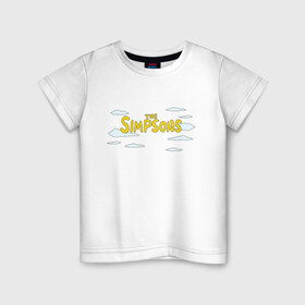 Детская футболка хлопок с принтом Симпсоны в Петрозаводске, 100% хлопок | круглый вырез горловины, полуприлегающий силуэт, длина до линии бедер | Тематика изображения на принте: simpson | simpsons | заставка | логотип | надпись | название | небо | облака | семейка | симпсон | симпсоны | шрифт