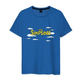 Мужская футболка хлопок с принтом Симпсоны в Петрозаводске, 100% хлопок | прямой крой, круглый вырез горловины, длина до линии бедер, слегка спущенное плечо. | Тематика изображения на принте: simpson | simpsons | заставка | логотип | надпись | название | небо | облака | семейка | симпсон | симпсоны | шрифт