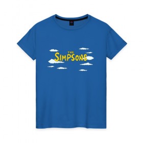 Женская футболка хлопок с принтом Симпсоны в Петрозаводске, 100% хлопок | прямой крой, круглый вырез горловины, длина до линии бедер, слегка спущенное плечо | simpson | simpsons | заставка | логотип | надпись | название | небо | облака | семейка | симпсон | симпсоны | шрифт