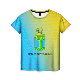 Женская футболка 3D с принтом Pickle Rick в Петрозаводске, 100% полиэфир ( синтетическое хлопкоподобное полотно) | прямой крой, круглый вырез горловины, длина до линии бедер | pickle | rick and morty | vdkovmar | банка | огурец | палец | прикол | рик и морти