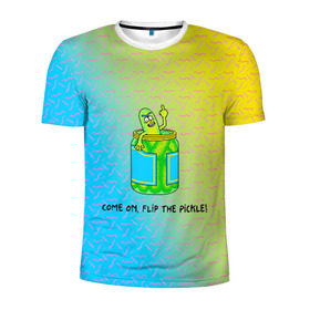 Мужская футболка 3D спортивная с принтом Pickle Rick в Петрозаводске, 100% полиэстер с улучшенными характеристиками | приталенный силуэт, круглая горловина, широкие плечи, сужается к линии бедра | pickle | rick and morty | vdkovmar | банка | огурец | палец | прикол | рик и морти