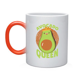 Кружка хамелеон с принтом Авокадо Королева в Петрозаводске, керамика | меняет цвет при нагревании, емкость 330 мл | avocado | queen | авокадо | королева | королевы | надписи | надпись