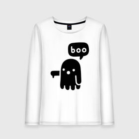 Женский лонгслив хлопок с принтом Boo в Петрозаводске, 100% хлопок |  | 19 | 2019 | boo | ghost | halloween | бу | ведьма | зло | картинка | нечисть | приведение | призрак | прикольная | тыква | тьма | ужас | хелловин | хеллоувин | хэллоуин