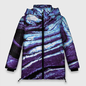 Женская зимняя куртка 3D с принтом Фиолетовые краски металлик в Петрозаводске, верх — 100% полиэстер; подкладка — 100% полиэстер; утеплитель — 100% полиэстер | длина ниже бедра, силуэт Оверсайз. Есть воротник-стойка, отстегивающийся капюшон и ветрозащитная планка. 

Боковые карманы с листочкой на кнопках и внутренний карман на молнии | 