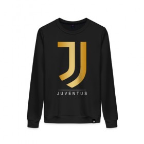 Женский свитшот хлопок с принтом JUVENTUS GOLDEN LOGO в Петрозаводске, 100% хлопок | прямой крой, круглый вырез, на манжетах и по низу широкая трикотажная резинка  | cr7 | juve | juventus | ronaldo | роналдо | ювентус