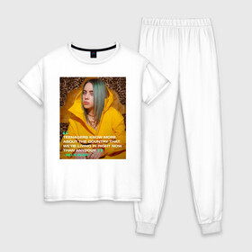 Женская пижама хлопок с принтом Цитаты Билли в Петрозаводске, 100% хлопок | брюки и футболка прямого кроя, без карманов, на брюках мягкая резинка на поясе и по низу штанин | айлиш | билли