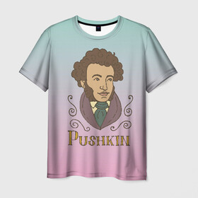 Мужская футболка 3D с принтом А.С.Пушкин в Петрозаводске, 100% полиэфир | прямой крой, круглый вырез горловины, длина до линии бедер | а.с.пушкин | знания | классик | литература | писатели | писатель | писатель классик | пушкин | школа | школьная программа