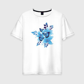 Женская футболка хлопок Oversize с принтом Цветы И Бабочки в Петрозаводске, 100% хлопок | свободный крой, круглый ворот, спущенный рукав, длина до линии бедер
 | бабочки | красота | милота | рисунок | цветы | цветы и бабочки