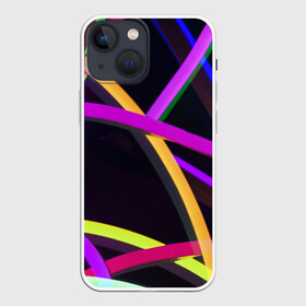 Чехол для iPhone 13 mini с принтом Светящиеся полосы в Петрозаводске,  |  | Тематика изображения на принте: abstract | neon | абстрактно | абстрактный | абстракция | линии | неон | неонка | неоновая | неоновые | неоновый | полоски | полосы | разноцветные | светящиеся | цветные