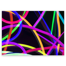 Поздравительная открытка с принтом Светящиеся полосы в Петрозаводске, 100% бумага | плотность бумаги 280 г/м2, матовая, на обратной стороне линовка и место для марки
 | abstract | neon | абстрактно | абстрактный | абстракция | линии | неон | неонка | неоновая | неоновые | неоновый | полоски | полосы | разноцветные | светящиеся | цветные