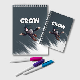 Блокнот с принтом BRAWL STARS CROW в Петрозаводске, 100% бумага | 48 листов, плотность листов — 60 г/м2, плотность картонной обложки — 250 г/м2. Листы скреплены удобной пружинной спиралью. Цвет линий — светло-серый
 | brawl stars | bull | colt | crow | leon | stars | берли | бо | брок | ворон | джесси | динамайк | дэррил | кольт | леон | мортис | нита | пайпер | пенни | поко | пэм | рикошет | спайк | фрэнк | шелли | эль примо