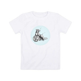 Детская футболка хлопок с принтом Крыса с иероглифом в Петрозаводске, 100% хлопок | круглый вырез горловины, полуприлегающий силуэт, длина до линии бедер | 