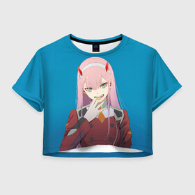 Женская футболка Crop-top 3D с принтом Darling In The Franxx в Петрозаводске, 100% полиэстер | круглая горловина, длина футболки до линии талии, рукава с отворотами | 02 | anime | darling in the franxx | hiro | manga | zero two | аниме | ахегао | любимый во франксе | манга | милый во франксе | ноль два | хиро