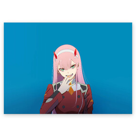 Поздравительная открытка с принтом Darling In The Franxx в Петрозаводске, 100% бумага | плотность бумаги 280 г/м2, матовая, на обратной стороне линовка и место для марки
 | 02 | anime | darling in the franxx | hiro | manga | zero two | аниме | ахегао | любимый во франксе | манга | милый во франксе | ноль два | хиро