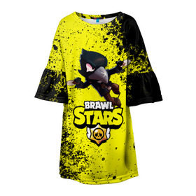 Детское платье 3D с принтом Brawl Stars CROW в Петрозаводске, 100% полиэстер | прямой силуэт, чуть расширенный к низу. Круглая горловина, на рукавах — воланы | brawl | brawl stars | crow | leon | stars | бравл | бравл старс | браво старс | игра | компьютерная | кров | леон | онлайн | старс