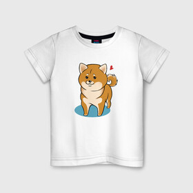 Детская футболка хлопок с принтом Шиба-ину в Петрозаводске, 100% хлопок | круглый вырез горловины, полуприлегающий силуэт, длина до линии бедер | милашка | пёсик | пушистик | собака | шиба ину | щенок