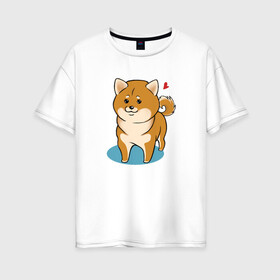 Женская футболка хлопок Oversize с принтом Шиба-ину в Петрозаводске, 100% хлопок | свободный крой, круглый ворот, спущенный рукав, длина до линии бедер
 | милашка | пёсик | пушистик | собака | шиба ину | щенок