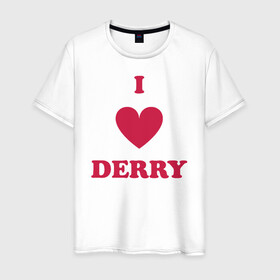 Мужская футболка хлопок с принтом I Love Derry в Петрозаводске, 100% хлопок | прямой крой, круглый вырез горловины, длина до линии бедер, слегка спущенное плечо. | clown | derry | it | lover | pennywise | stephen king | дерри | клоун | оно | пеннивайз | стивен кинг