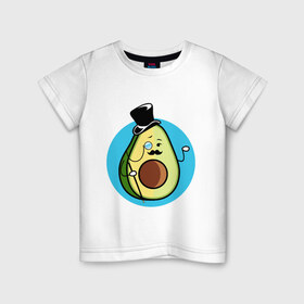 Детская футболка хлопок с принтом Mr. Avocado в Петрозаводске, 100% хлопок | круглый вырез горловины, полуприлегающий силуэт, длина до линии бедер | Тематика изображения на принте: авокадо | еда | сеньор | сноб | усы | фрукты
