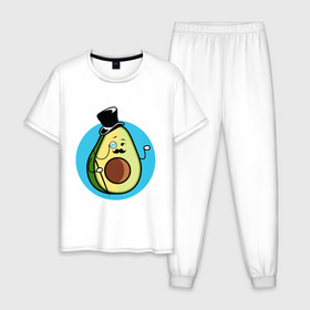 Мужская пижама хлопок с принтом Mr. Avocado в Петрозаводске, 100% хлопок | брюки и футболка прямого кроя, без карманов, на брюках мягкая резинка на поясе и по низу штанин
 | авокадо | еда | сеньор | сноб | усы | фрукты