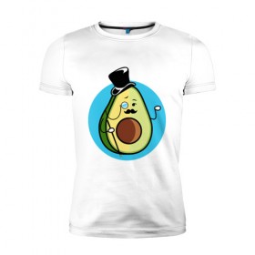 Мужская футболка премиум с принтом Mr. Avocado в Петрозаводске, 92% хлопок, 8% лайкра | приталенный силуэт, круглый вырез ворота, длина до линии бедра, короткий рукав | авокадо | еда | сеньор | сноб | усы | фрукты