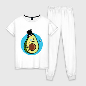 Женская пижама хлопок с принтом Mr Avocado в Петрозаводске, 100% хлопок | брюки и футболка прямого кроя, без карманов, на брюках мягкая резинка на поясе и по низу штанин | авокадо | еда | сеньор | сноб | усы | фрукты