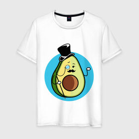 Мужская футболка хлопок с принтом Mr. Avocado в Петрозаводске, 100% хлопок | прямой крой, круглый вырез горловины, длина до линии бедер, слегка спущенное плечо. | Тематика изображения на принте: авокадо | еда | сеньор | сноб | усы | фрукты
