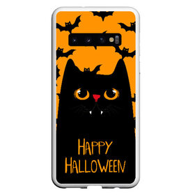 Чехол для Samsung Galaxy S10 с принтом Happy halloween в Петрозаводске, Силикон | Область печати: задняя сторона чехла, без боковых панелей | halloween | horror | вампир | кот | кот вампир | котик | кошка | летучие мыши | мыши | пятница 13 | страшилки | страшно | ужасы | хоррор | хэллоуин