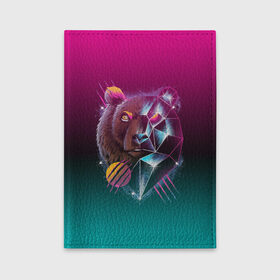 Обложка для автодокументов с принтом RETRO CYBER BEAR NEON в Петрозаводске, натуральная кожа |  размер 19,9*13 см; внутри 4 больших “конверта” для документов и один маленький отдел — туда идеально встанут права | Тематика изображения на принте: hotline miami | neon | outrun | outrun electro | retro | retrowave | synth | synthwave | неон | ретро | хотлайн майами