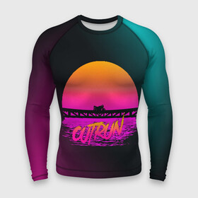 Мужской рашгард 3D с принтом OUTRUN RETROWAVE в Петрозаводске,  |  | hotline miami | neon | new retro wave | outrun | outrun electro | retro | retrowave | synth | synthwave | неон | ретро | хотлайн майами