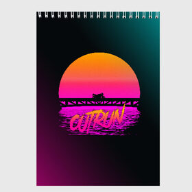 Скетчбук с принтом OUTRUN RETROWAVE в Петрозаводске, 100% бумага
 | 48 листов, плотность листов — 100 г/м2, плотность картонной обложки — 250 г/м2. Листы скреплены сверху удобной пружинной спиралью | hotline miami | neon | new retro wave | outrun | outrun electro | retro | retrowave | synth | synthwave | неон | ретро | хотлайн майами