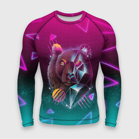 Мужской рашгард 3D с принтом RETRO CYBER BEAR NEON в Петрозаводске,  |  | hotline miami | neon | new retro wave | outrun | outrun electro | retro | retrowave | synth | synthwave | медведь | неон | ретро | хотлайн майами