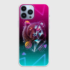 Чехол для iPhone 13 Pro Max с принтом RETRO CYBER BEAR NEON в Петрозаводске,  |  | Тематика изображения на принте: hotline miami | neon | new retro wave | outrun | outrun electro | retro | retrowave | synth | synthwave | медведь | неон | ретро | хотлайн майами