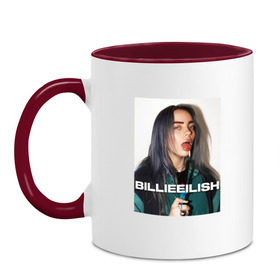 Кружка двухцветная с принтом BILLIE EILISH в Петрозаводске, керамика | объем — 330 мл, диаметр — 80 мм. Цветная ручка и кайма сверху, в некоторых цветах — вся внутренняя часть | bilie | billi | billie | eilish | eillish | elish | ellish | айлиш | алиш | били | билли | эйлиш | элиш