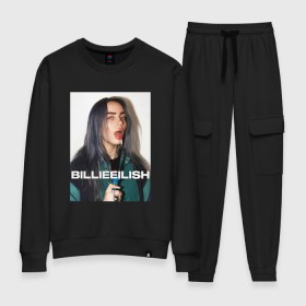 Женский костюм хлопок с принтом BILLIE EILISH в Петрозаводске, 100% хлопок | на свитшоте круглая горловина, мягкая резинка по низу. Брюки заужены к низу, на них два вида карманов: два 