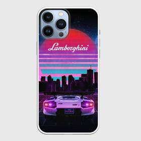 Чехол для iPhone 13 Pro Max с принтом Lamborghini overdrive в Петрозаводске,  |  | 80х | 90х | hotlinemimai | outrun | retrowave | synth | synthwave | гонки | дискотека | драйв | ламборгини | ламборджини | неоновые | ретро | светящиеся | скорость