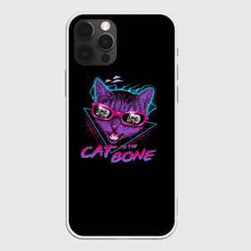 Чехол для iPhone 12 Pro с принтом Cat To The Bone в Петрозаводске, силикон | область печати: задняя сторона чехла, без боковых панелей | Тематика изображения на принте: 80 | bone | bones | cat | cyber | game | hotline | hotlinemiami | maiami | music | outrun | retro | retrowave | skull | synth | synthwave | игра | кибер | кот | кошка | ретро | череп