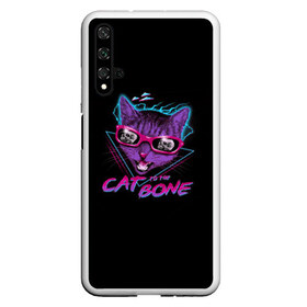 Чехол для Honor 20 с принтом Cat To The Bone в Петрозаводске, Силикон | Область печати: задняя сторона чехла, без боковых панелей | Тематика изображения на принте: 80 | bone | bones | cat | cyber | game | hotline | hotlinemiami | maiami | music | outrun | retro | retrowave | skull | synth | synthwave | игра | кибер | кот | кошка | ретро | череп