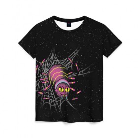 Женская футболка 3D с принтом SPIDER MORTY в Петрозаводске, 100% полиэфир ( синтетическое хлопкоподобное полотно) | прямой крой, круглый вырез горловины, длина до линии бедер | bat rick | spider morty | vdgerir | морти | паук морти | рик | рик и морти