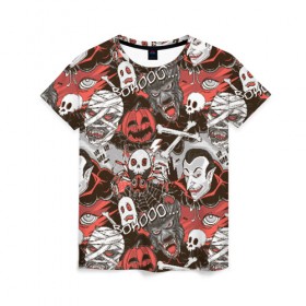 Женская футболка 3D с принтом Дракула и оборотень в Петрозаводске, 100% полиэфир ( синтетическое хлопкоподобное полотно) | прямой крой, круглый вырез горловины, длина до линии бедер | halloween | horror | дракула | пятница 13 | страшилки | страшно | ужасы | хоррор | хэллоуин