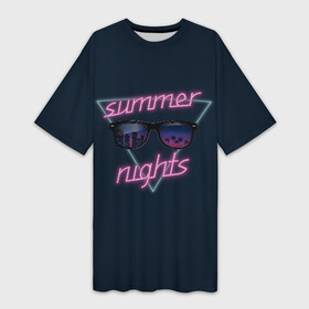 Платье-футболка 3D с принтом Summer Nights в Петрозаводске,  |  | 80 | cyber | game | hotline | hotlinemiami | maiami | music | nights | outrun | retro | retrowave | summer | synth | synthwave | игра | кибер | лето | ночь | ретро