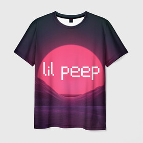 Мужская футболка 3D с принтом lil peep(Logo) в Петрозаводске, 100% полиэфир | прямой крой, круглый вырез горловины, длина до линии бедер | cry baby | lil peep | logo | rap | заход солнца | знаменитости. эмо | известный исполнитель | неон | пип | редактируемое лого | реп | розоватый оттенок | рок | рэп | яркий фон