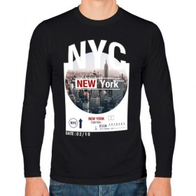 Мужской лонгслив хлопок с принтом New York City в Петрозаводске, 100% хлопок |  | Тематика изображения на принте: new york | usa | америка | города | нью йорк | страны | сша | туризм | туристические