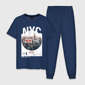 Мужская пижама хлопок с принтом New York City в Петрозаводске, 100% хлопок | брюки и футболка прямого кроя, без карманов, на брюках мягкая резинка на поясе и по низу штанин
 | new york | usa | америка | города | нью йорк | страны | сша | туризм | туристические