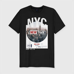 Мужская футболка премиум с принтом New York City в Петрозаводске, 92% хлопок, 8% лайкра | приталенный силуэт, круглый вырез ворота, длина до линии бедра, короткий рукав | Тематика изображения на принте: new york | usa | америка | города | нью йорк | страны | сша | туризм | туристические