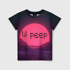 Детская футболка 3D с принтом lil peep(Black Logo) в Петрозаводске, 100% гипоаллергенный полиэфир | прямой крой, круглый вырез горловины, длина до линии бедер, чуть спущенное плечо, ткань немного тянется | Тематика изображения на принте: cry baby | lil peep | logo | rap | заход солнца | знаменитости. эмо | известный исполнитель | неон | пип | редактируемое лого | реп | розоватый оттенок | рок | рэп | яркий фон