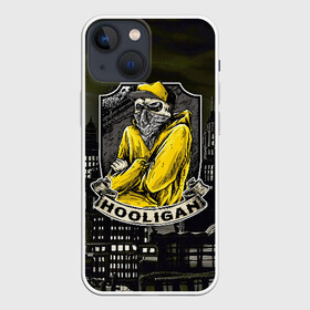 Чехол для iPhone 13 mini с принтом Городской хулиган в Петрозаводске,  |  | банда | бандит | бой | гангстер | гопник | город | дизайн | злой | искусство | кепка | молодёжь | наглость | ночь | одежда | опасный | платок | разбойник | рисунок | ужас | футбол | череп