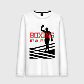 Мужской лонгслив хлопок с принтом Boxing its my life (двухсторонняя) в Петрозаводске, 100% хлопок |  | boxing | бокс