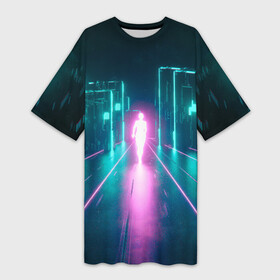 Платье-футболка 3D с принтом OutRun в Петрозаводске,  |  | Тематика изображения на принте: cyber | drive | hotlinemimai | out | outdrive | outrun | retrowave | run | synth | synthwave | дорога | кибер | неон | ретро | ретровейв | синтвейв